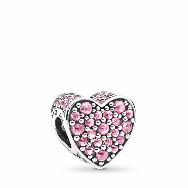 Pandora Pink Dazzling Heart Charm Ireland - Sterling Silver/Pink/Cubic Zirconia - 956328MOW